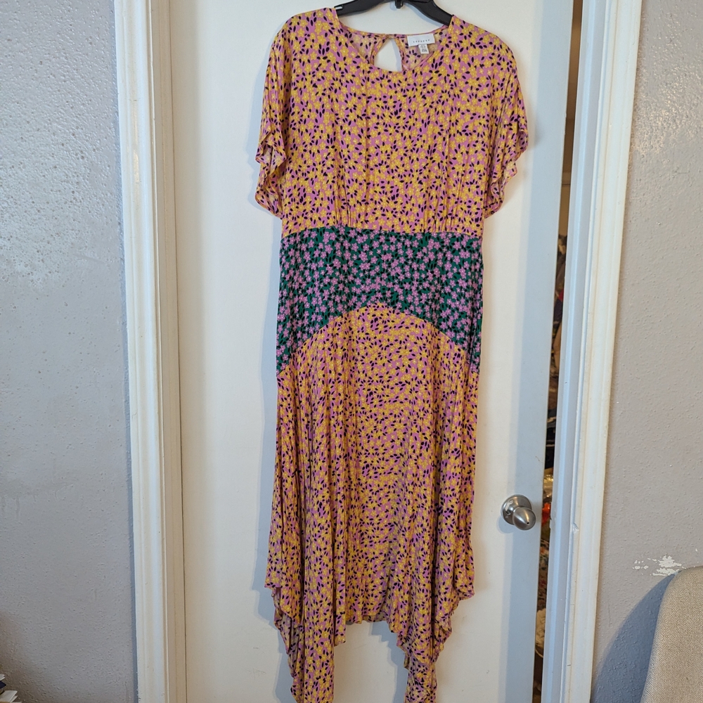 Topshop Asymmetrical Dress in Yellow and Green Floral